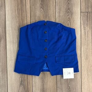 Blue Strapless Button-Up Vest Top